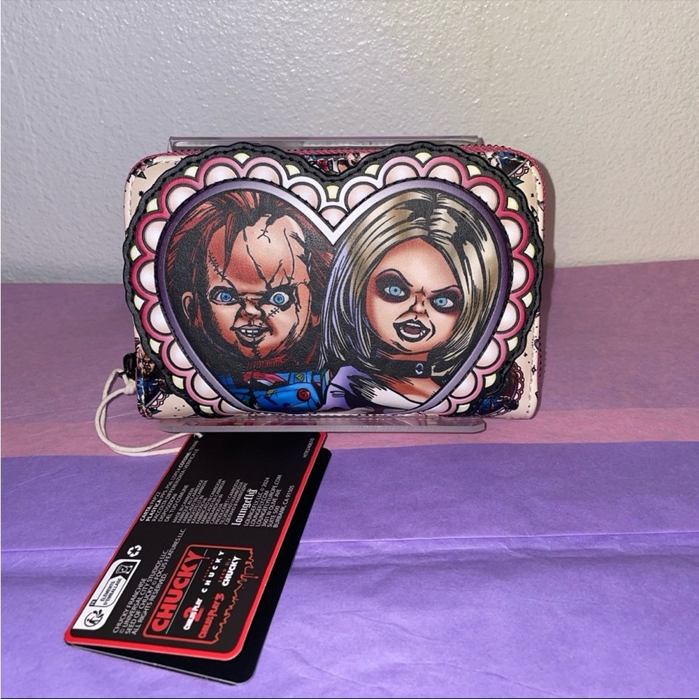 Exclusive Loungefly Chucky and Tiffany Heart Traditional Tattoo Print Wallet